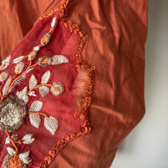 Ethnic by Outfitters and is size M Women's Orange Top Embroidered Long Sleeve - Picture 9 of 11